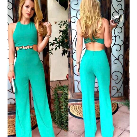 Halston Heritage Green Cutout Wide Leg Jumpsuit Size 0